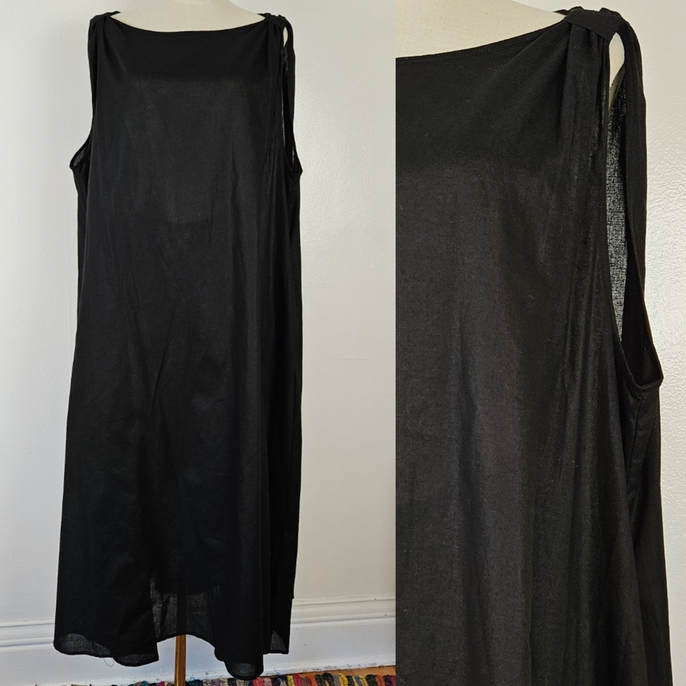 NWT SooLinen Lightweight Sleeveless Dress Sz XL? 1X? Black Lagenlook NWT